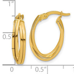 14K Polished Grooved and Twisted Oval Hoop Earrings