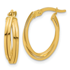 14K Polished Grooved and Twisted Oval Hoop Earrings