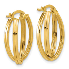 14K Polished and Grooved Oval Twist Hoop Earrings