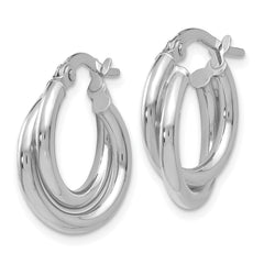 14K White Gold Polished Twisted Double Hoop Earrings