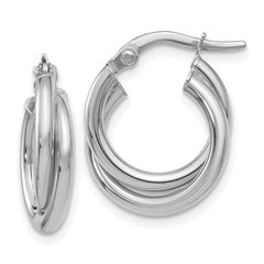 14K White Gold Polished Twisted Double Hoop Earrings