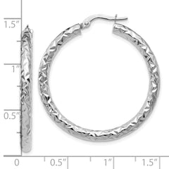 14K White Gold ForeverLite Polish/Textured Hoop Earrings