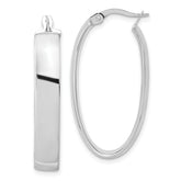 14K with White Rhodium Plating Polished Oval Hoop Earrings