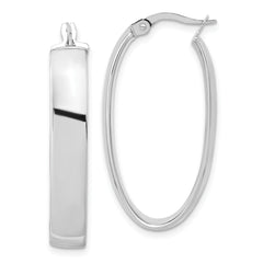 14K with White Rhodium Plating Polished Oval Hoop Earrings