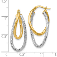 14K Two-tone Polished and Textured Hinged Hoop Earrings