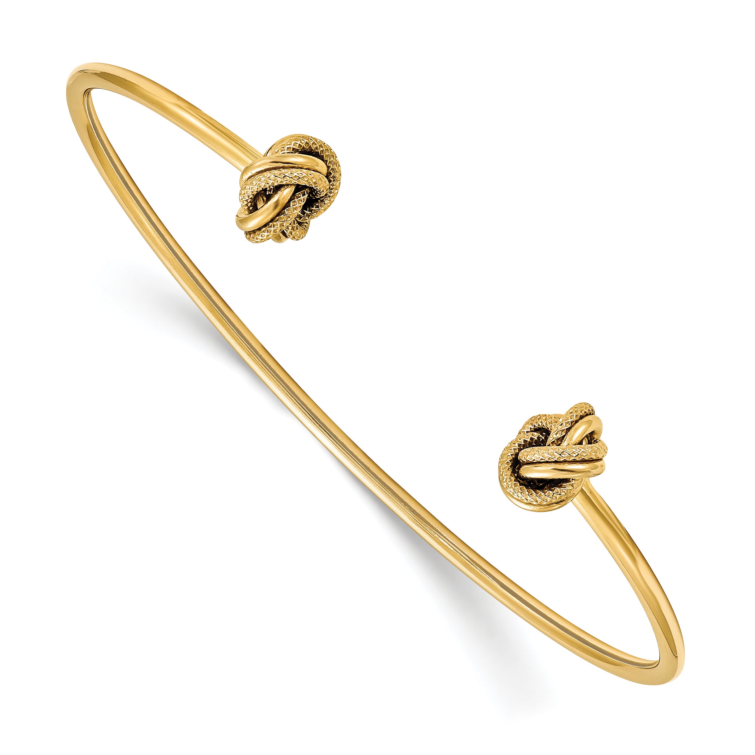 14K Polished and Textured Love Knot Flexible Cuff Bangle