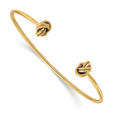 14K Polished and Textured Love Knot Flexible Cuff Bangle