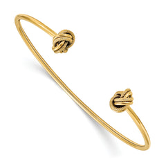 14K Polished and Textured Love Knot Flexible Cuff Bangle