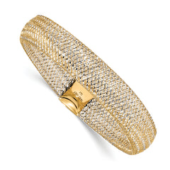 14K w/Rhodium Polished Mesh Stretch Bracelet