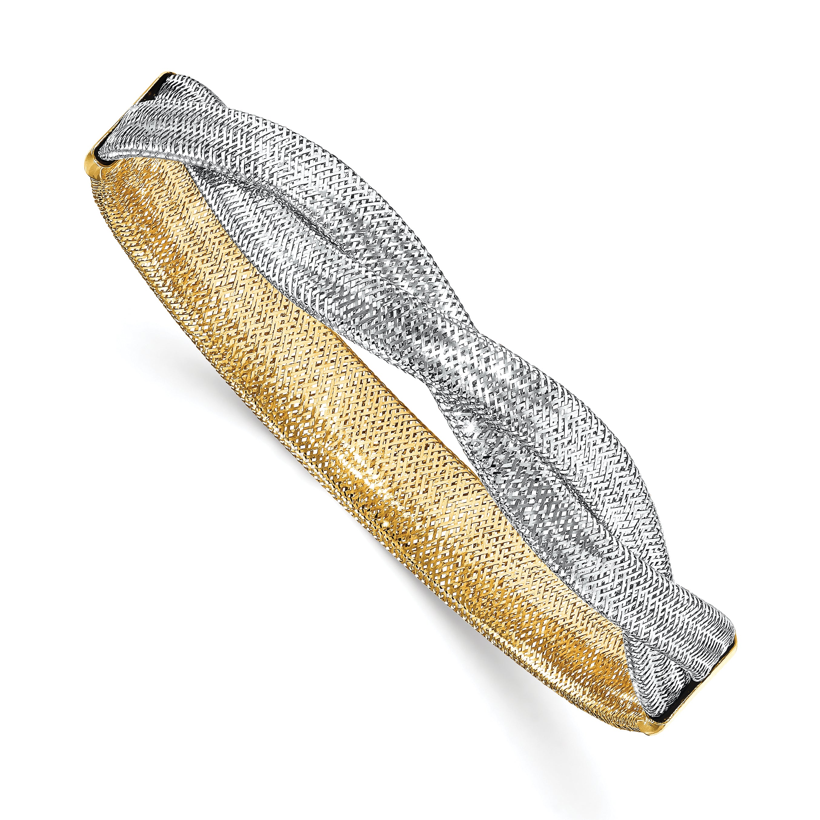 14K with White Rhodium Mesh Reversible Stretch Bracelet