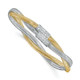 14K with White Rhodium CZ Polished Mesh Stretch Bracelet