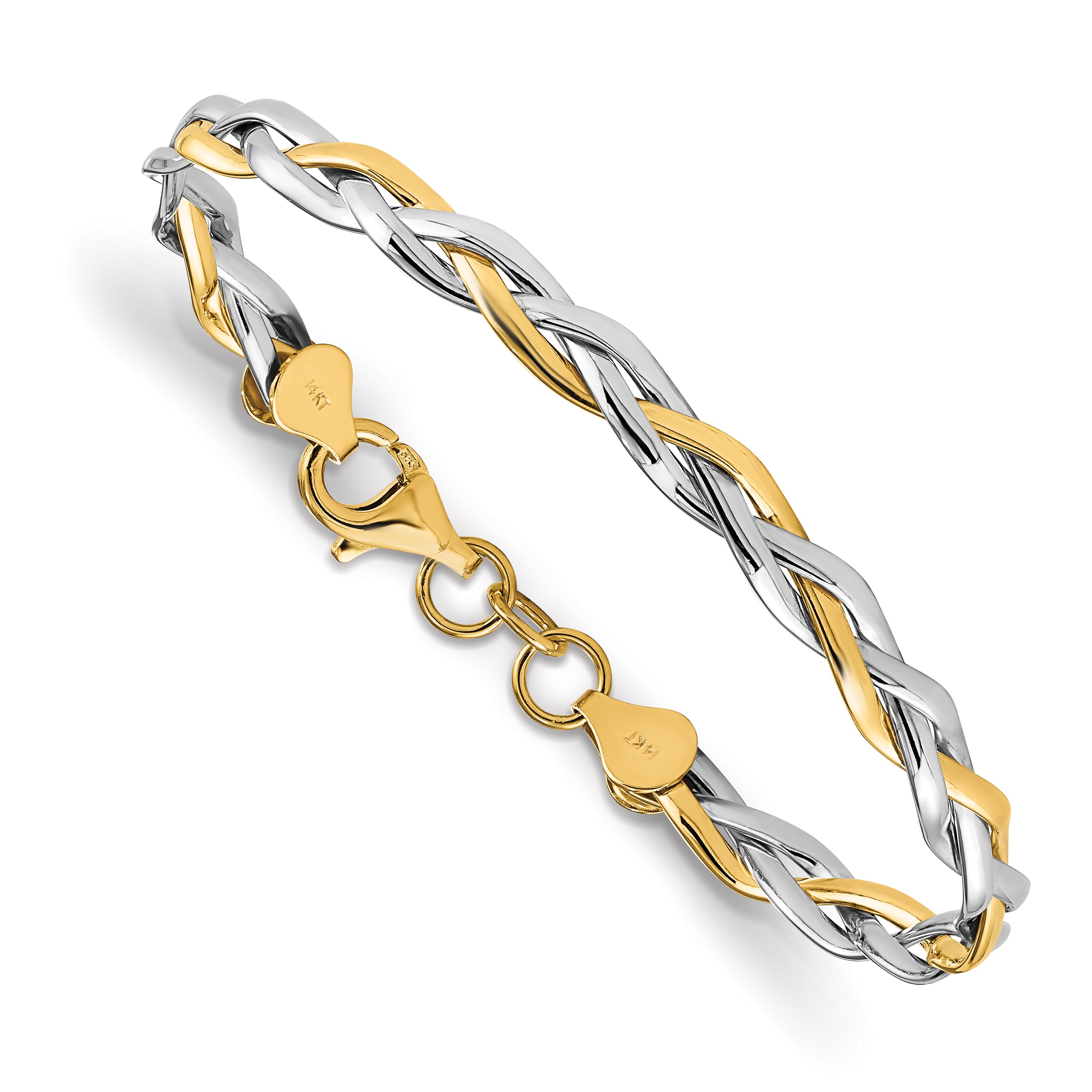 14K and Rhodium-Plated Polished Twisted Bracelet