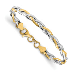 14K and Rhodium-Plated Polished Twisted Bracelet