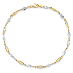 14K Two-tone Polished Fancy Link Anklet