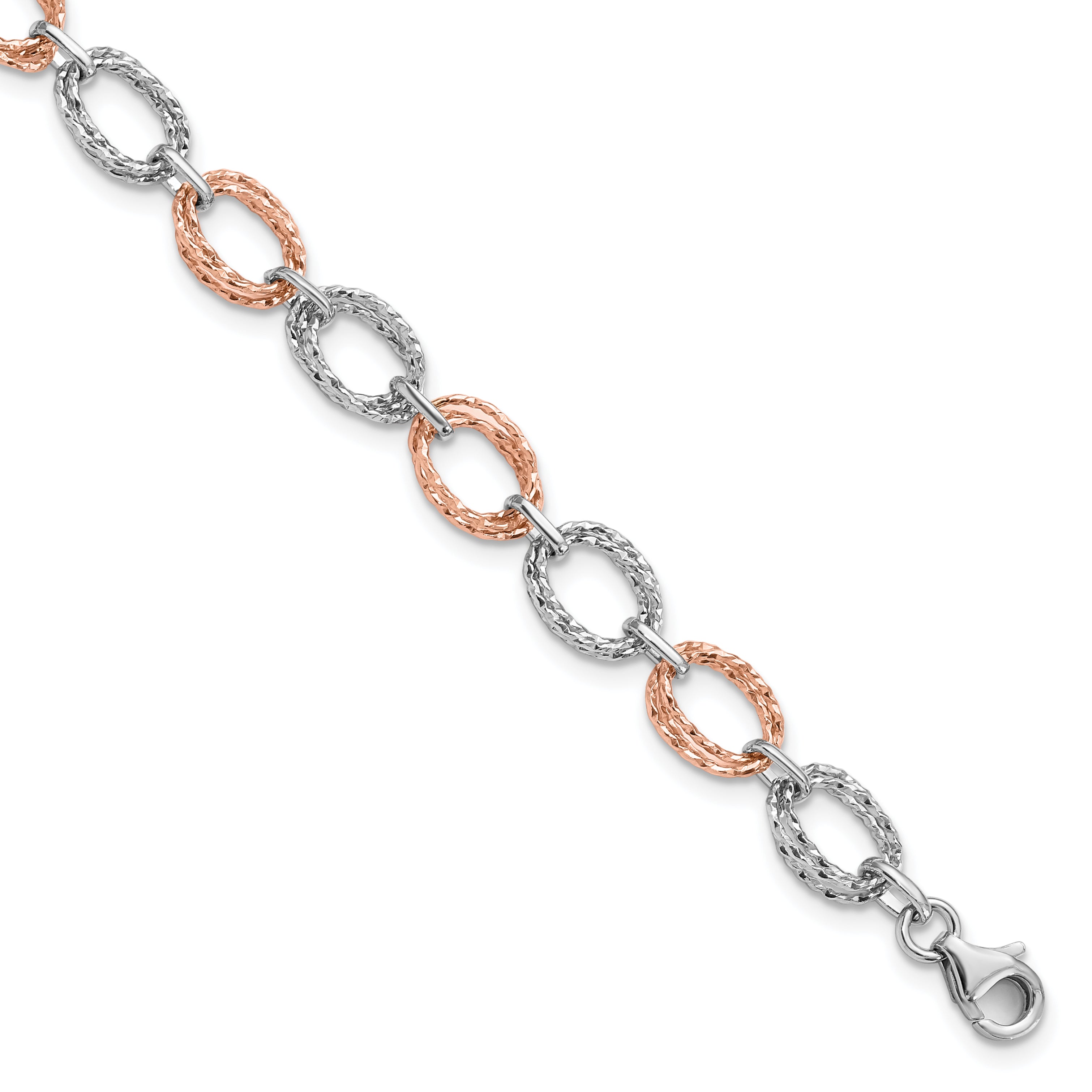 14K Two-tone Polished and Textured Bracelet