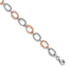 14K Two-tone Polished and Textured Bracelet