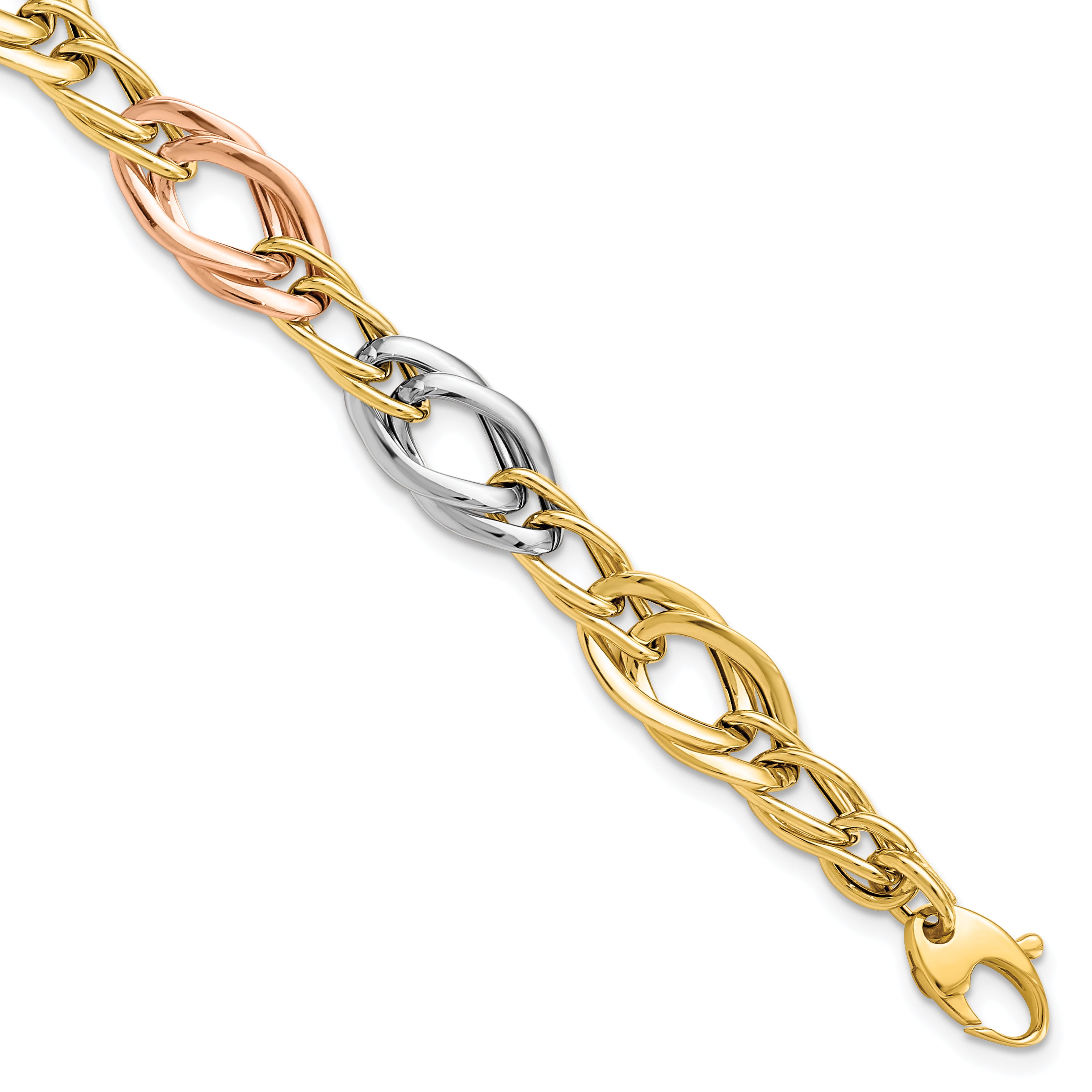 14K Tri-Color Polished Link Bracelet