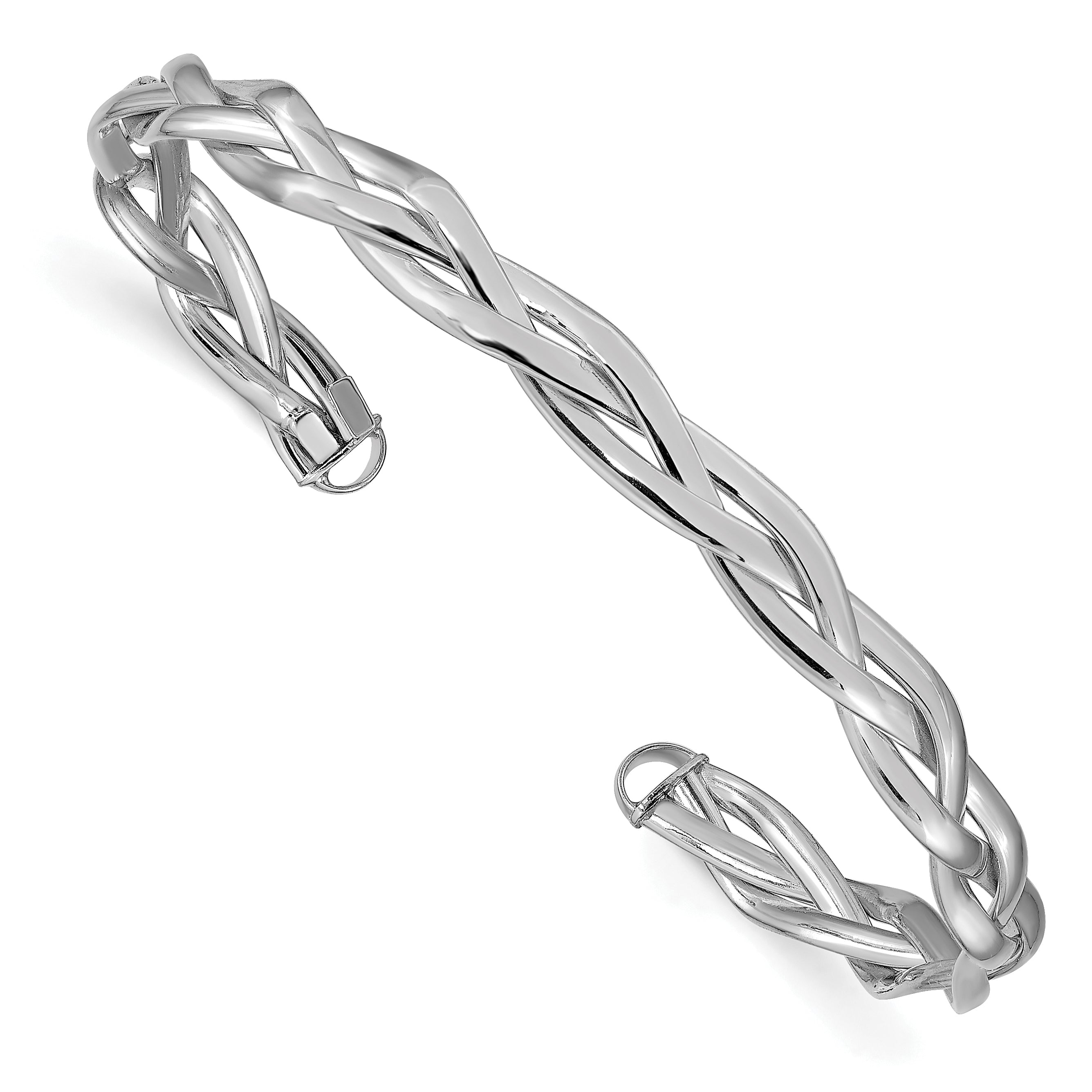 14K with White Rhodium Polished Braided Cuff Bangle