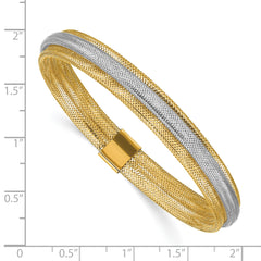 14K w/Rhodium Polished Mesh Stretch Bracelet
