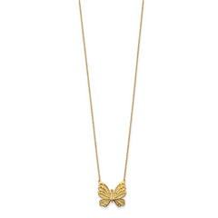 14k Polished and Brushed Butterfly w/ 2in ext Necklace
