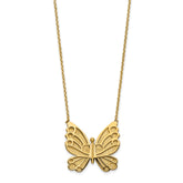 14k Polished and Brushed Butterfly w/ 2in ext Necklace