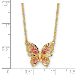 14K Polished D/C w/ Pink Enamel Butterfly Necklace
