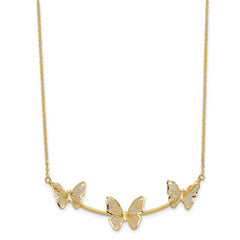 14K Polished Filigree 3-Butterfly Bar Necklace
