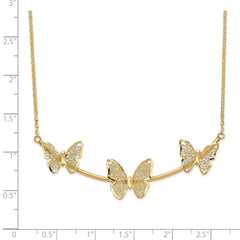 14K Polished Filigree 3-Butterfly Bar Necklace
