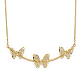 14K Polished Filigree 3-Butterfly Bar Necklace