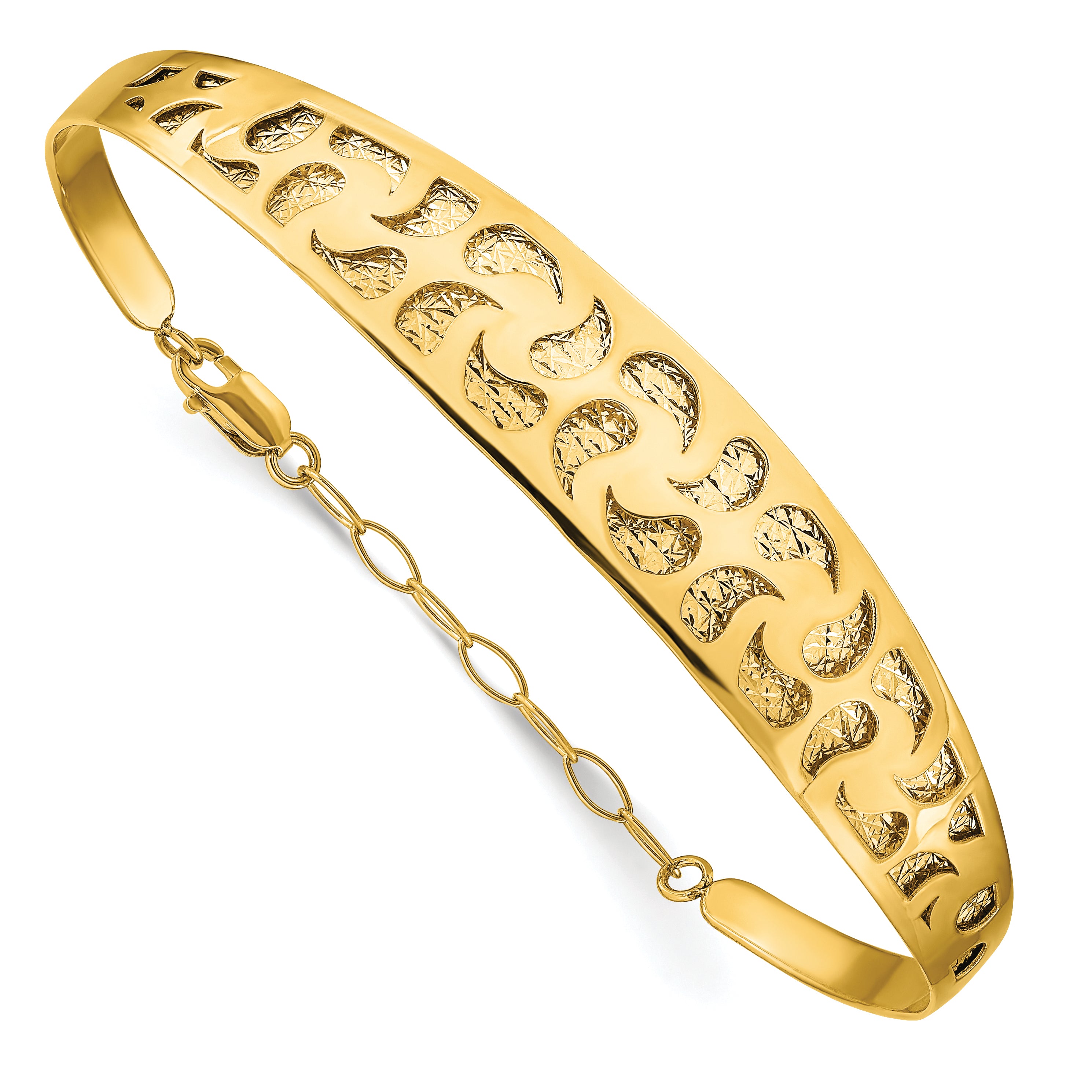 14k Polished D/C w/ Safety Chain Bangle