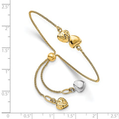14K Two-tone Polished D/C Heart Adjustable Bracelet