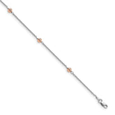 14K White and Rose Gold Polished D/C Beaded w/1in ext. Anklet