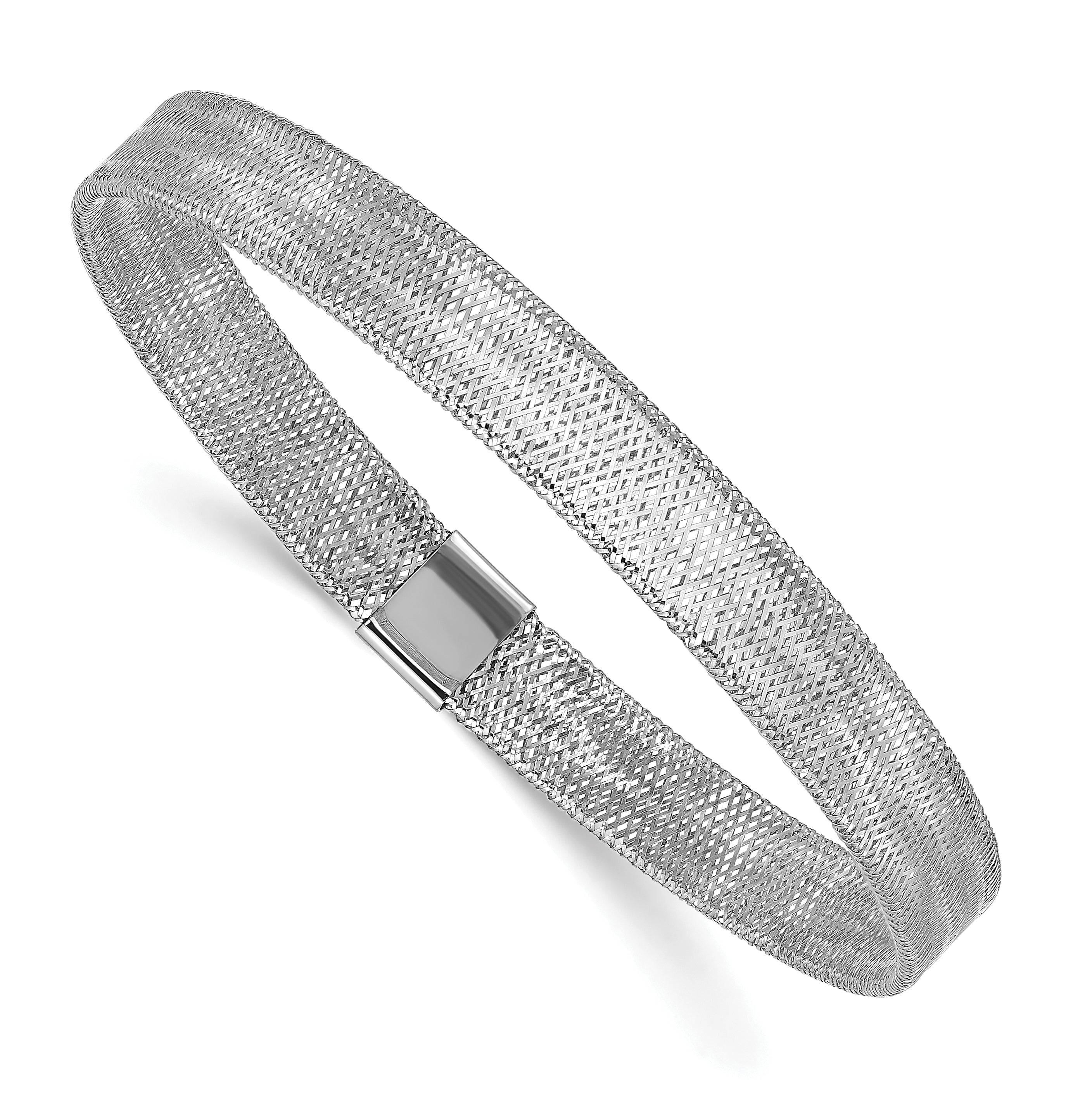 14K with White Rhodium Polished Stretch Bangle