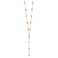 14K Two-Tone Polished Adjustable Beaded Y-Drop Necklace