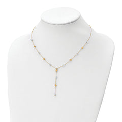 14K Two-Tone Polished Adjustable Beaded Y-Drop Necklace