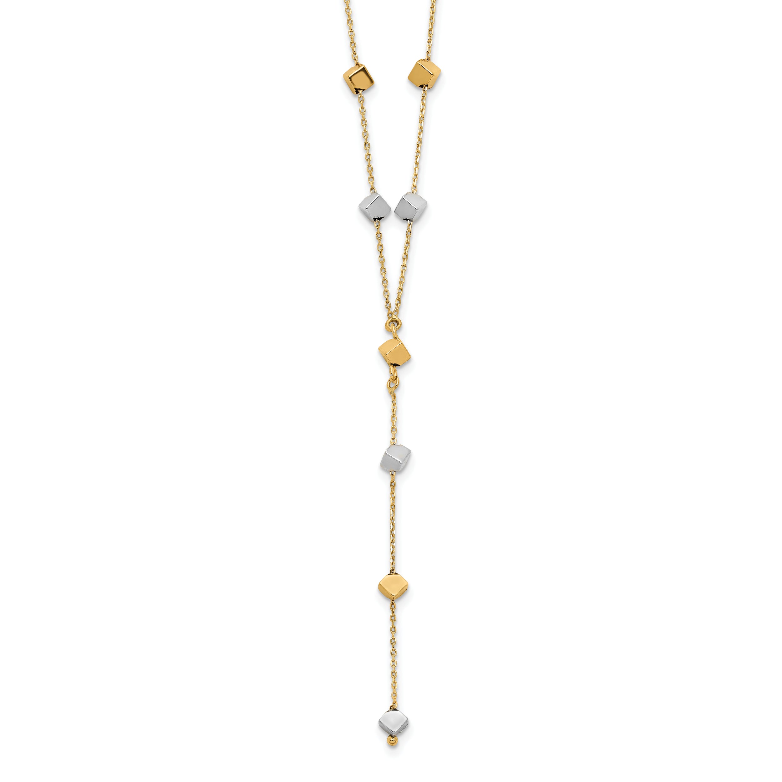 14K Two-Tone Polished Adjustable Beaded Y-Drop Necklace