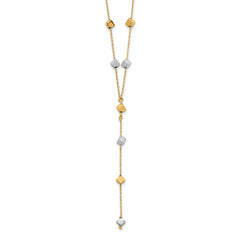 14K Two-Tone Polished Adjustable Beaded Y-Drop Necklace
