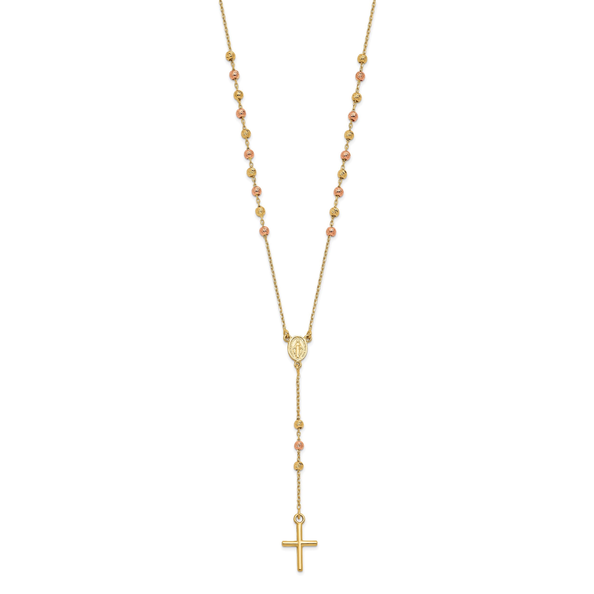 14K Yellow and Rose Gold Cross Y-Drop w/1.25 ext. Necklace