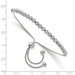 14K White Gold Polished D/C Beaded Bolo Adj. Bracelet