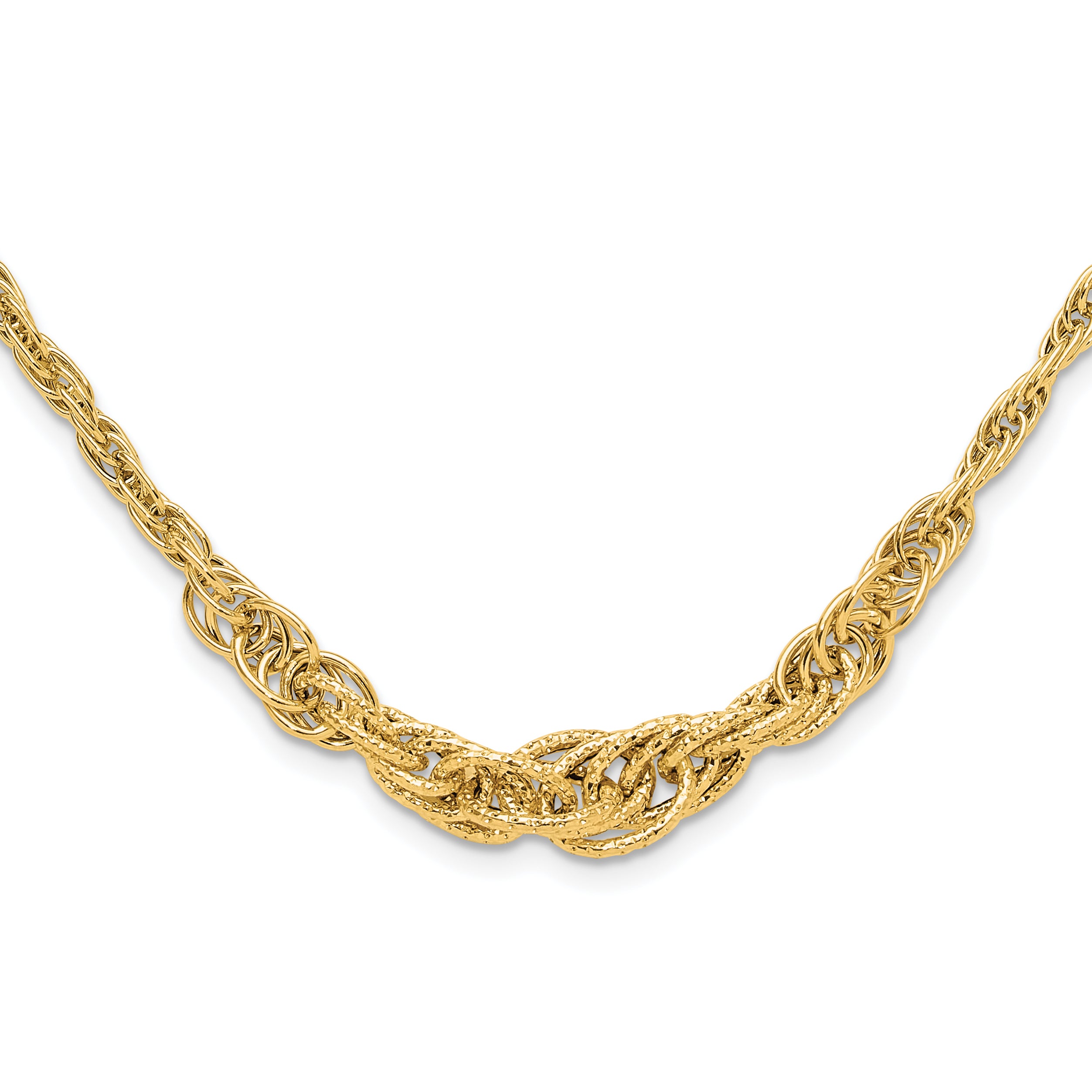 14K Polished Textured Fancy Link Necklace