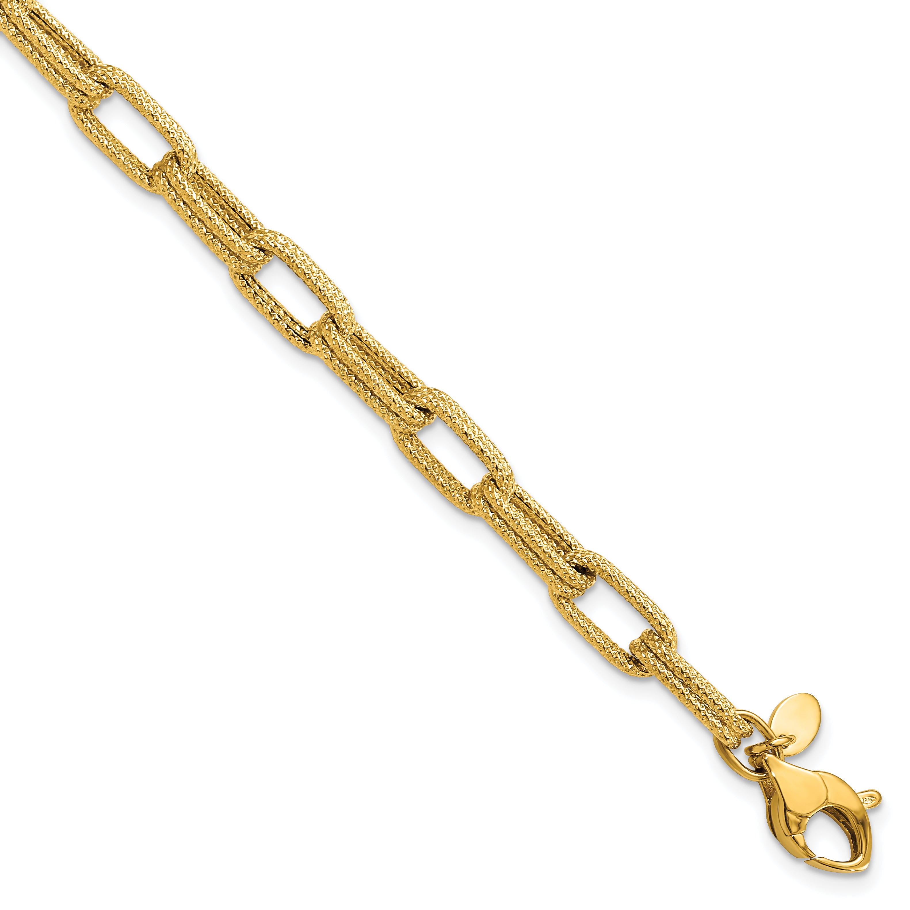 14k Polished Textured Fancy Link Bracelet