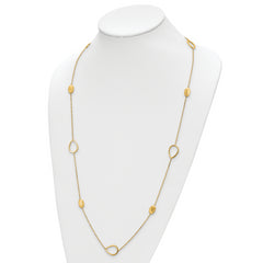 14K Polished and Scratch-finish Beaded Necklace