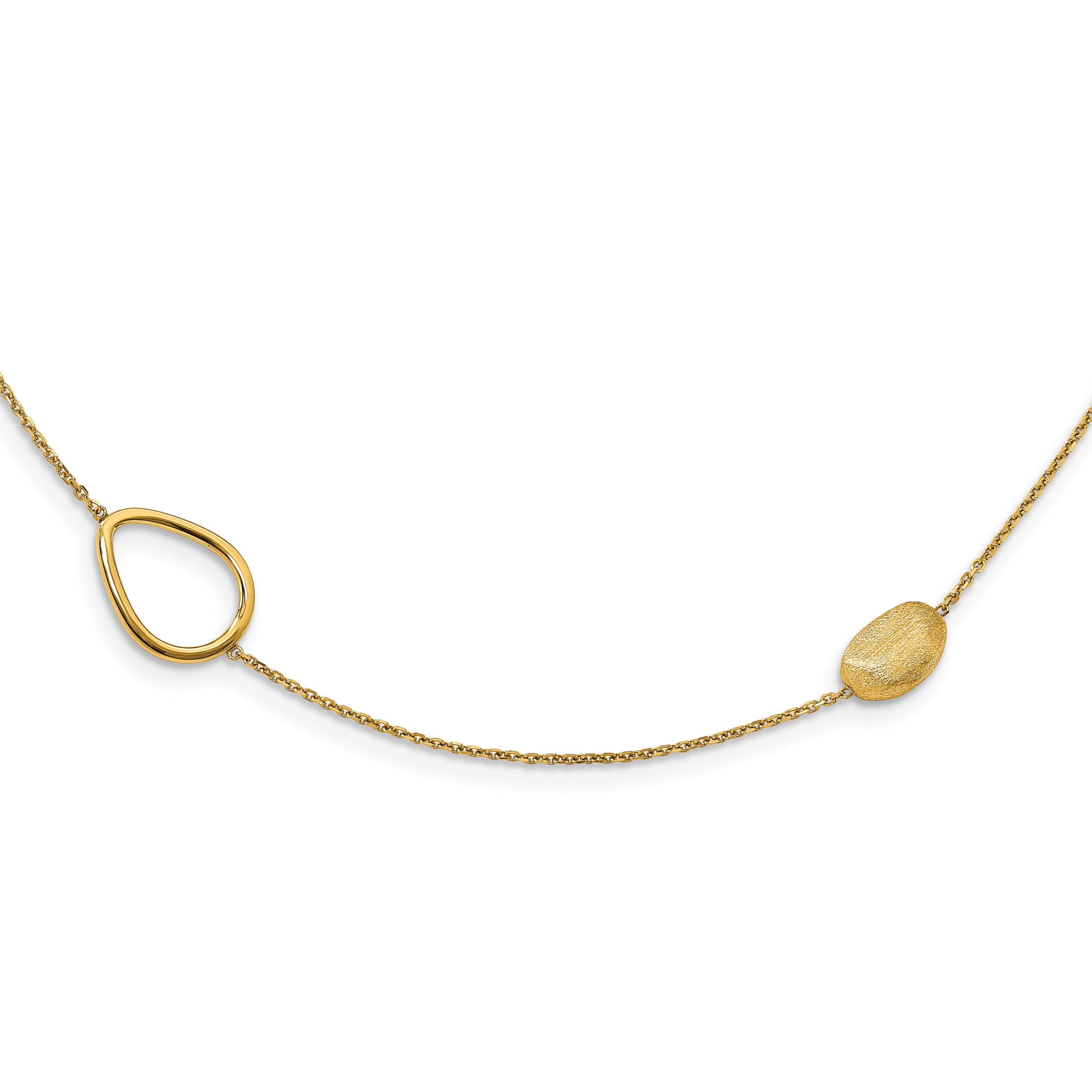 14K Polished and Scratch-finish Beaded Necklace