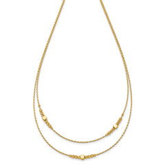 14K Polished D/C Beaded 2-strand w/ .75in ext Necklace