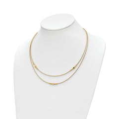 14K Polished D/C Beaded 2-strand w/ .75in ext Necklace
