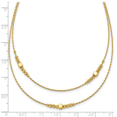 14K Polished D/C Beaded 2-strand w/ .75in ext Necklace