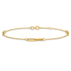 14K Paperclip Link 3-Station 9 inch Plus 0.5 inch Extender - Total 9.5 inch Anklet