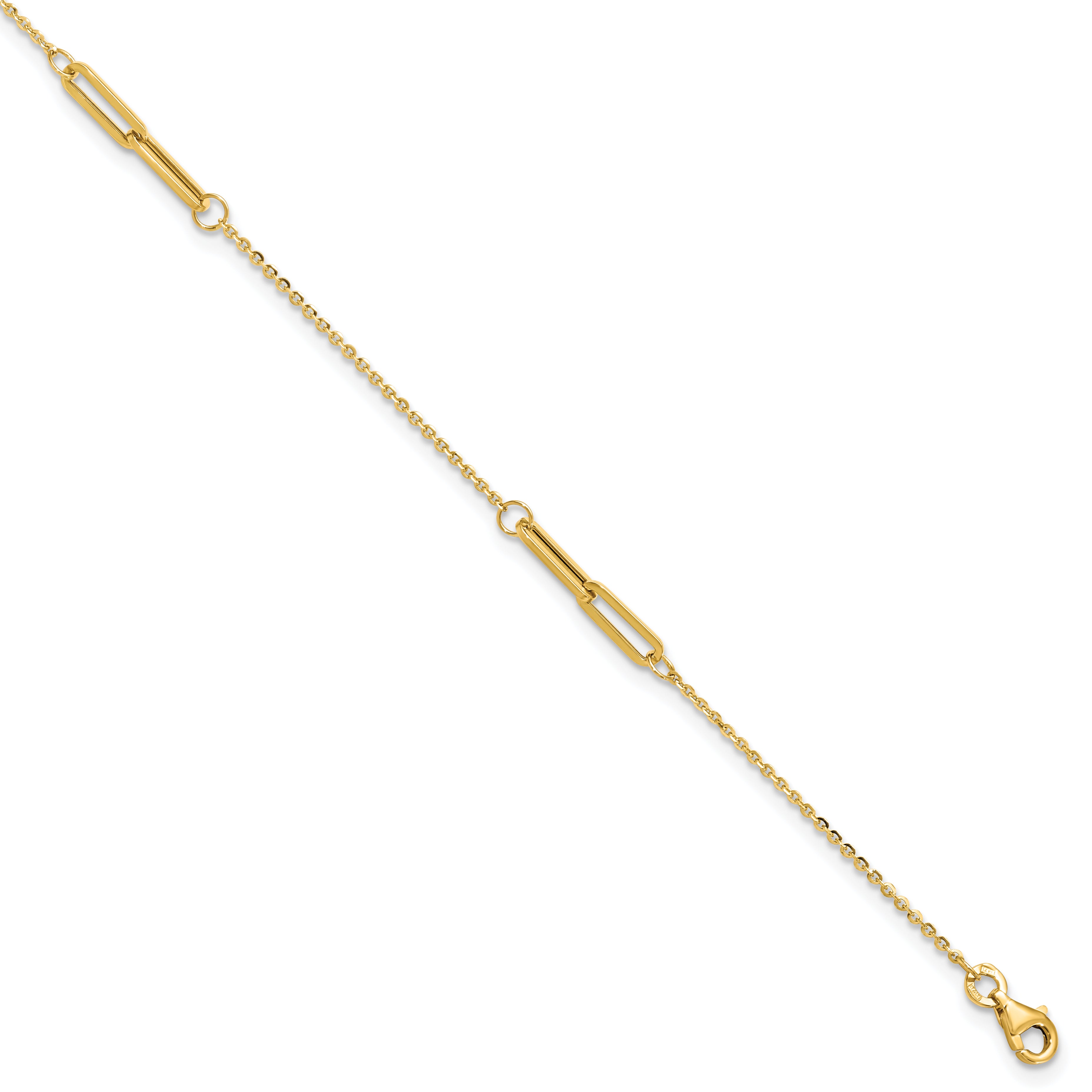 14K Paperclip Link 3-Station 9 inch Plus 0.5 inch Extender - Total 9.5 inch Anklet