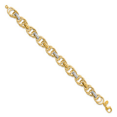 14k Rhodium Polished and Textured Fancy Link Bracelet