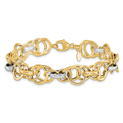 14k Rhodium Polished and Textured Fancy Link Bracelet